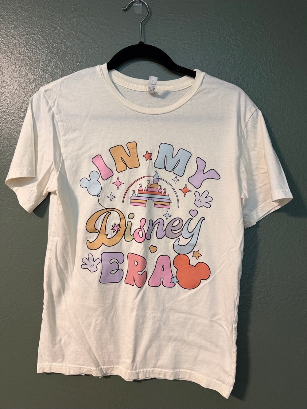Cream Graphic Tee 'In My Disney Era' with Multicolor Print